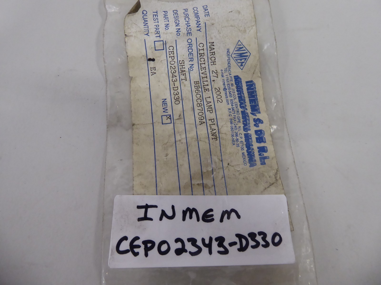 Inmem CEP02343-D330 Shaft 02343-D330