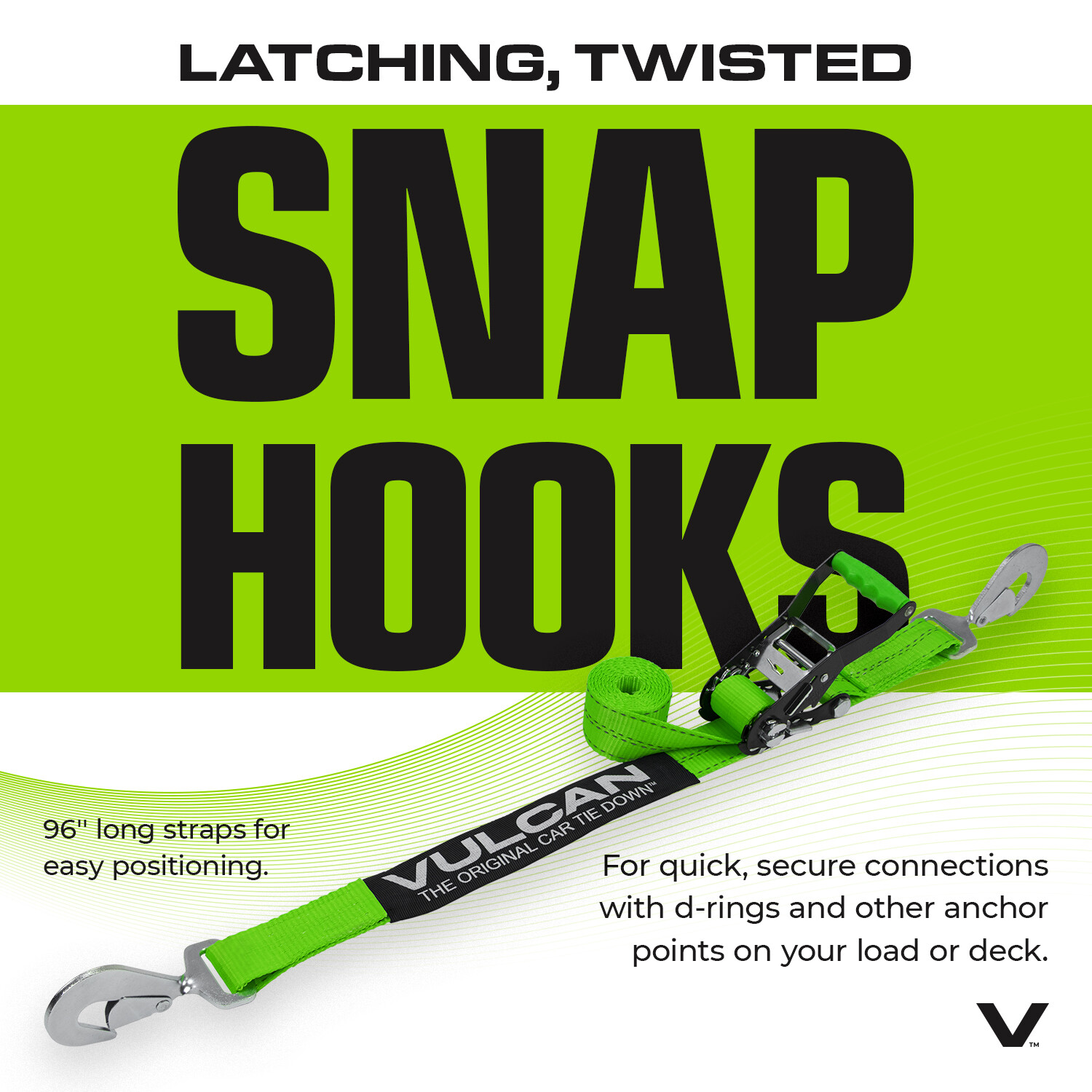 VULCAN High-Viz Reflective Axle Strap Tie Down Kit – Snap Hook Ratchet Straps