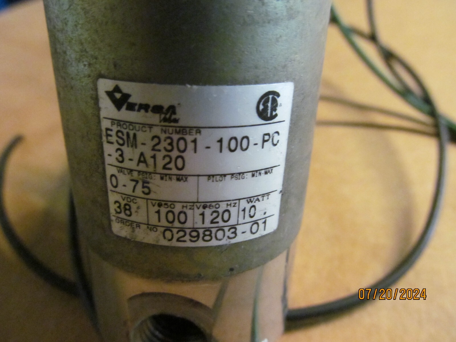 VERSA PRODUCTS ESM-2301-100-PC-3-A120 VALVE