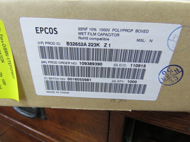 EPCOS B32652A223K Qty of 50 per Lot FILM MKP P15 22NF 10% 1000V; 0.022µF Film