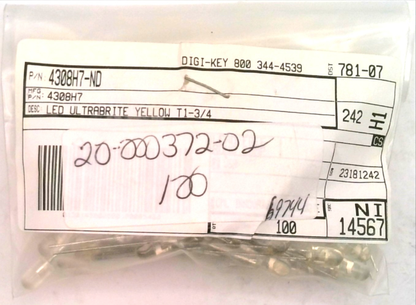VCC 4308H7 LED YELLOW CLEAR T-1 3/4 T/H (LOT OF 50)