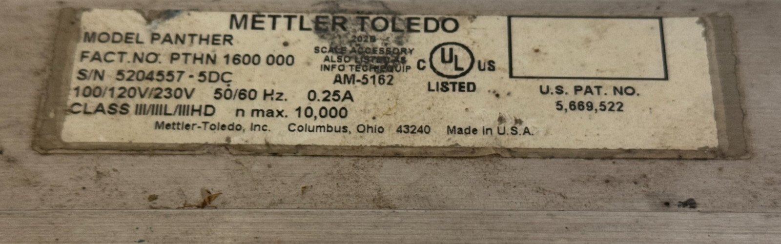 USED Mettler Toledo Panther PTHN-1600-000 Scale