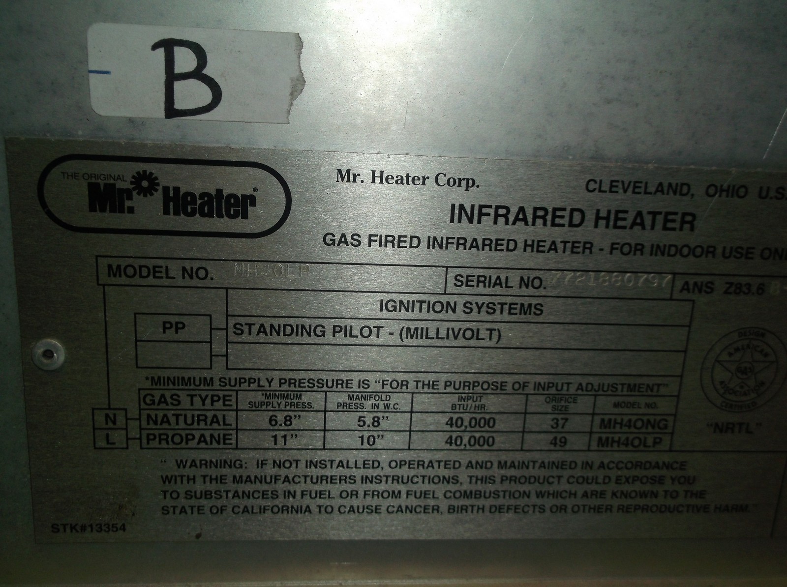 Mr Heater MH40LP Radiant Shop Garage Heater Infrared, Broken Elements