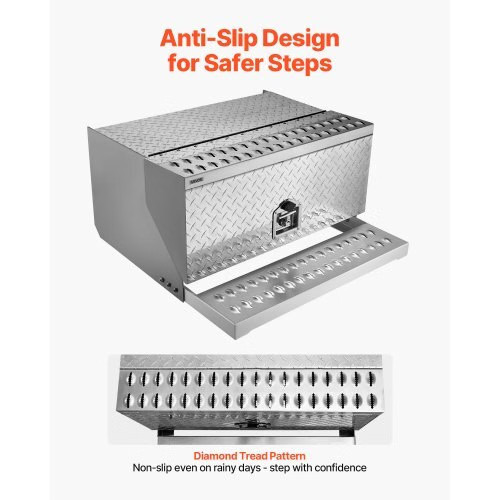 Semi-Truck Step Tool Box, 30″ x 29.5″ x 15.8″ Heavy Duty Aluminum Diamond Plate