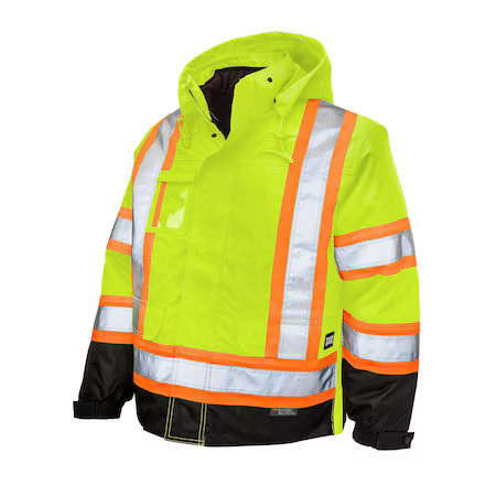 Tough Duck S42631 Men’s Hi-Vis 5-In-1 Safety Jacket, 300D Poly Oxford With Pu