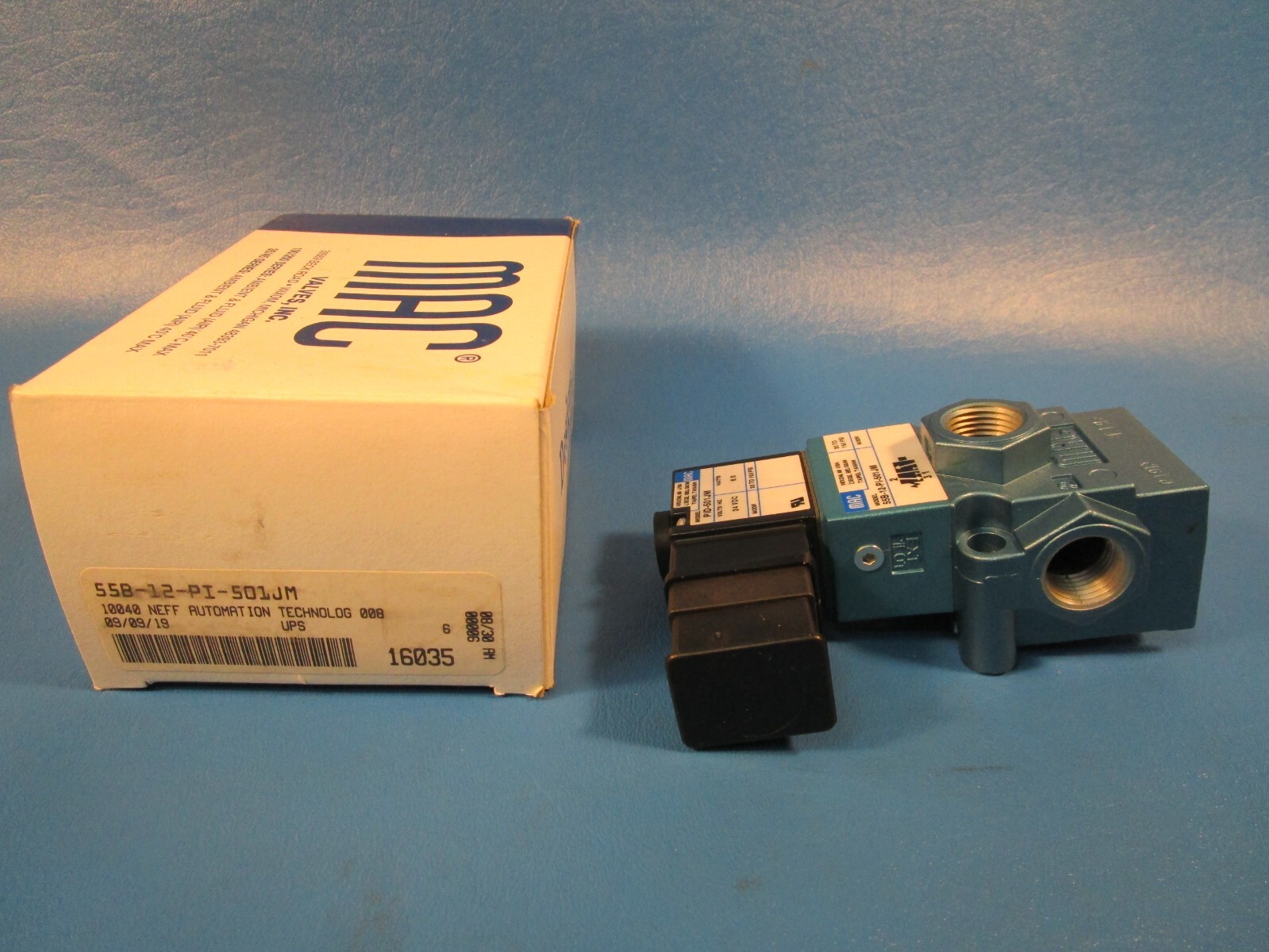 MAC 55B-12-PI-501JM SOLENOID VALVE; 55 SERIES; 3-WAY; INLINE; 3/8 INCH NPTF