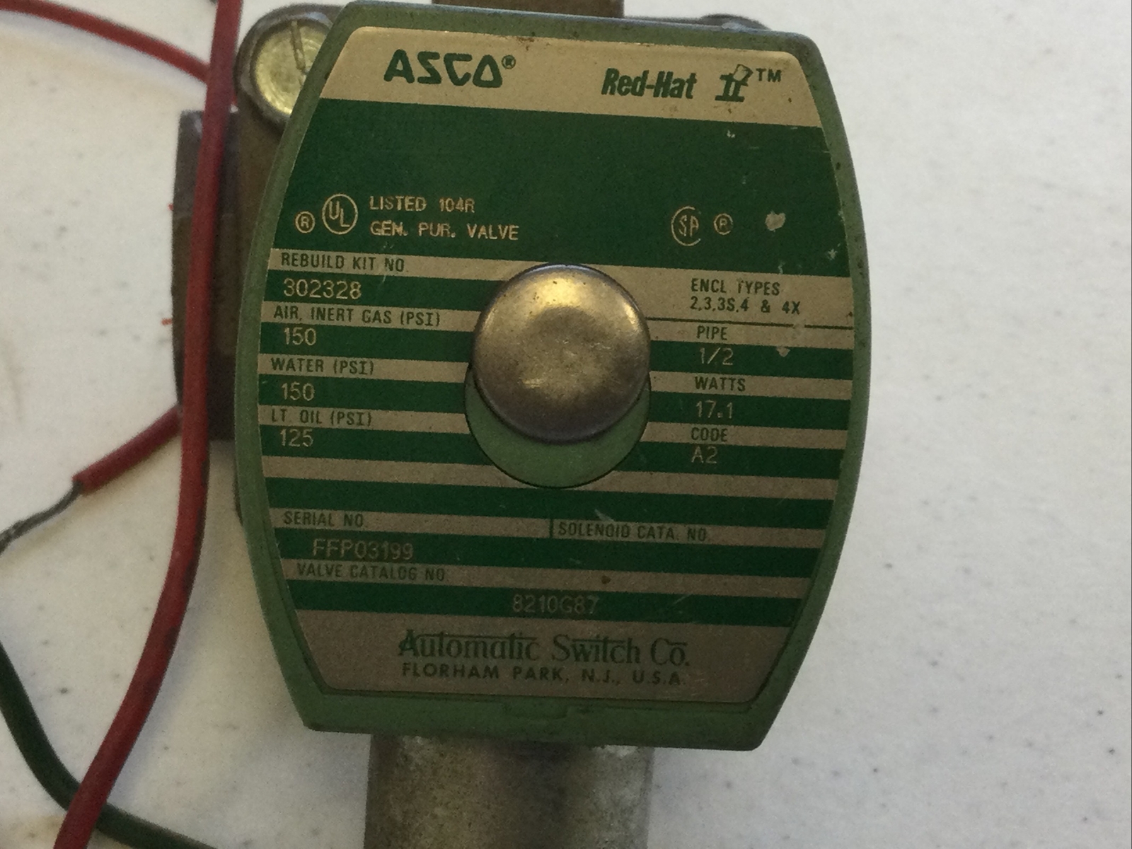 ASCO RED-HAT SOLENOID VALVE 8210G87 1/2’NPT 150 PSI 120 VAC, FREE SHIPPING