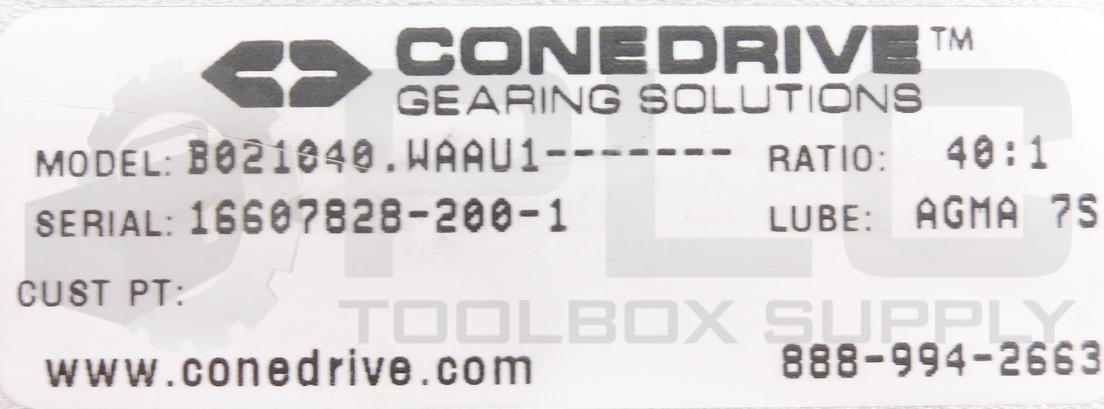NEW CONE DRIVE GEARING SOLUTIONS B021040.WAAU1 REDUCER 40:1 RATIO