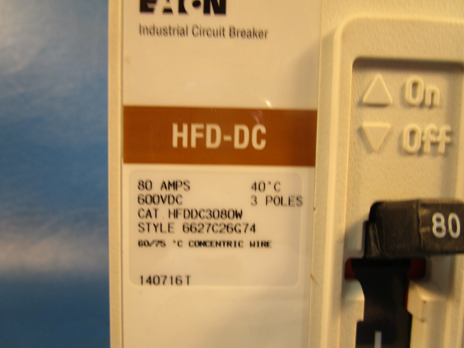 Eaton HFDDC3080W, Molded Case Circuit Breaker, F-frame, HFD, Three-pole, 80A, 60