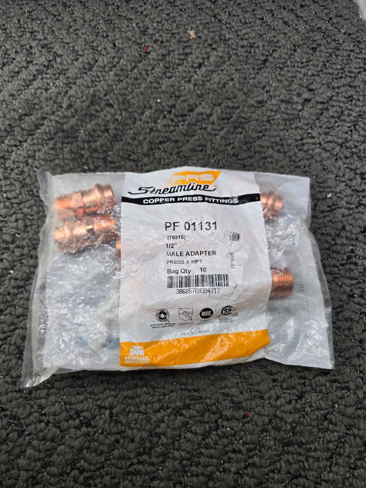 (QTY 10) Streamline PF 01131 Copper Male Press Adapter Fitting 1/2″ Press x MPT