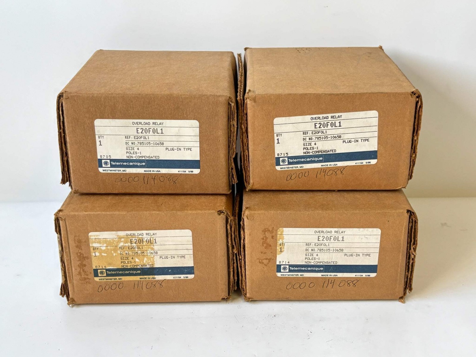4PK Telemecanique E20F0L1 Size 4 Solid‑State Overload Relay Kit 85‑115 A 600 V