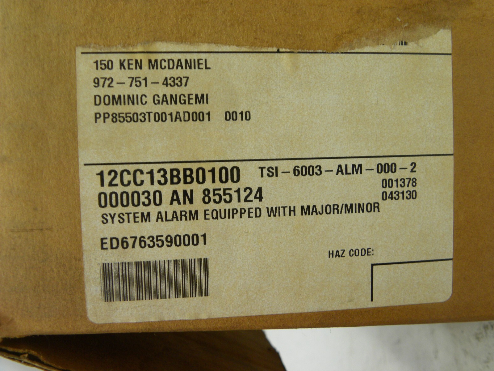 NEW – T.S.I. of Florida TSI-6003-ALM-000-2 C.O. Alarm System Equipment
