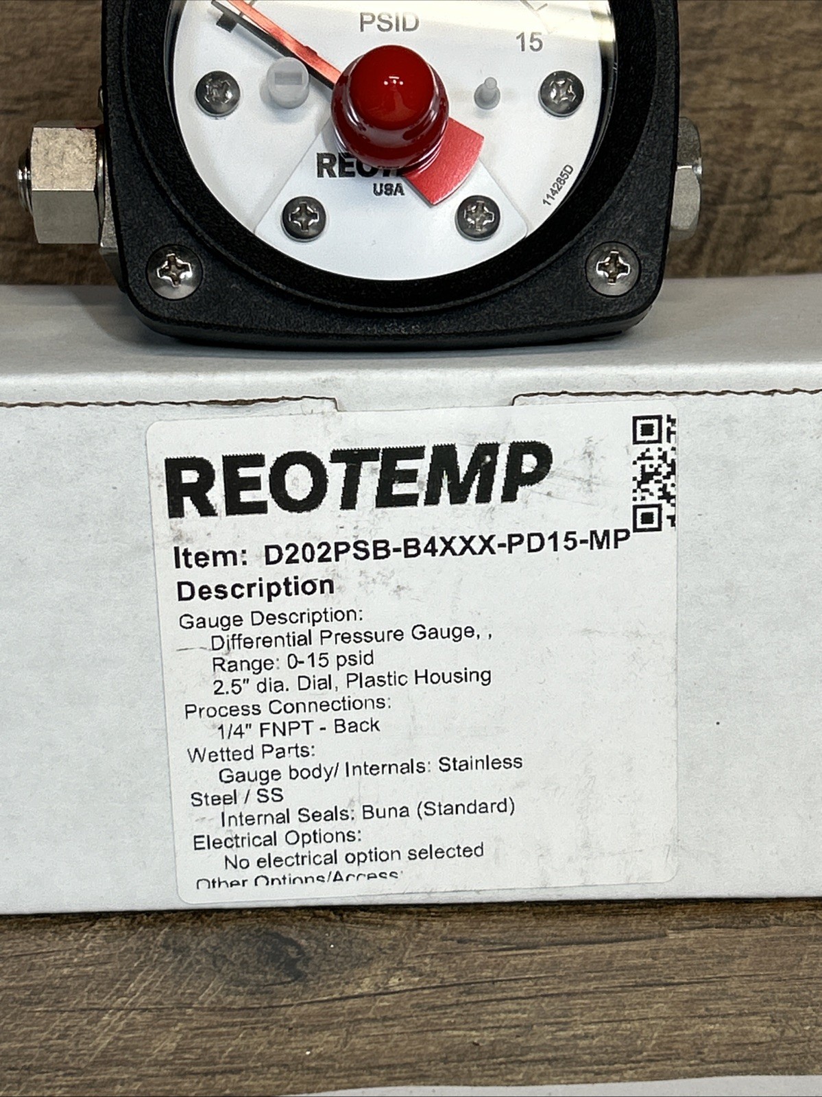 REOTEMP DIFFERENTIAL Pressure Gauge-Part# D202PSB-B4XXX-PD15-MP-NEW