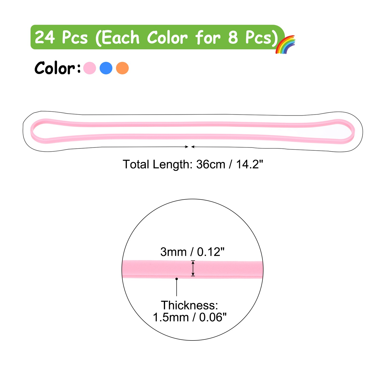 24Pcs Rubber Bands, 15″ Trash Can Large Rubber Bands Trash Cans Blue Pink Orange
