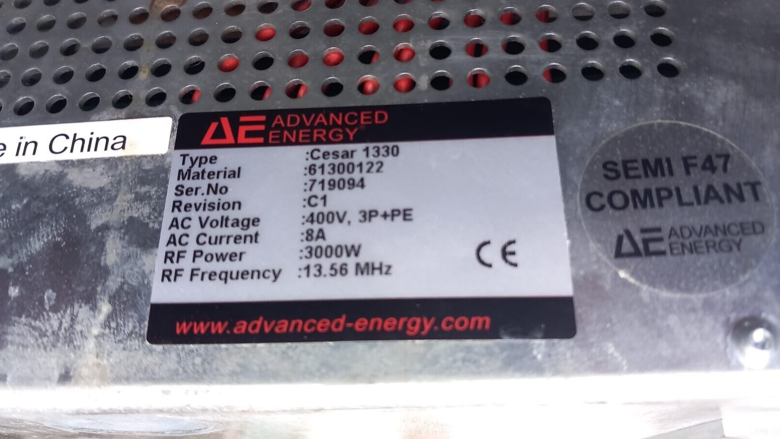 AE ADVANCED ENERGY CESAR RF POWER GENERATOR 1330, 3000W, 13.56MHZ, 61300122