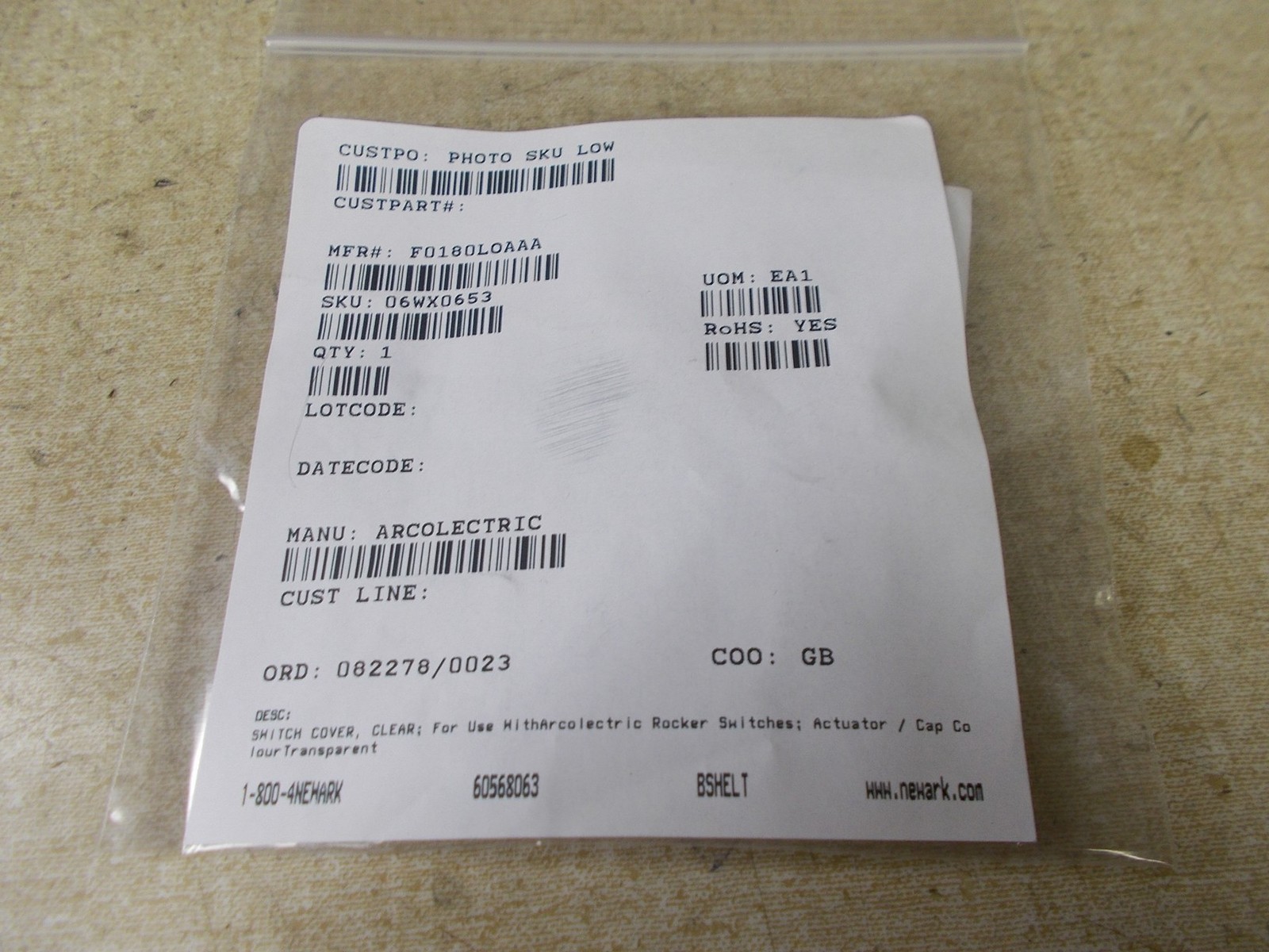 NEW Arcolectric Switch Cover F0180L0AAA *FREE SHIPPING*