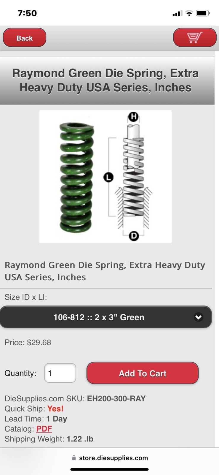 2 X 3 Inch Die Spring 106812 Extra Heavy Duty Green Raymond Coil