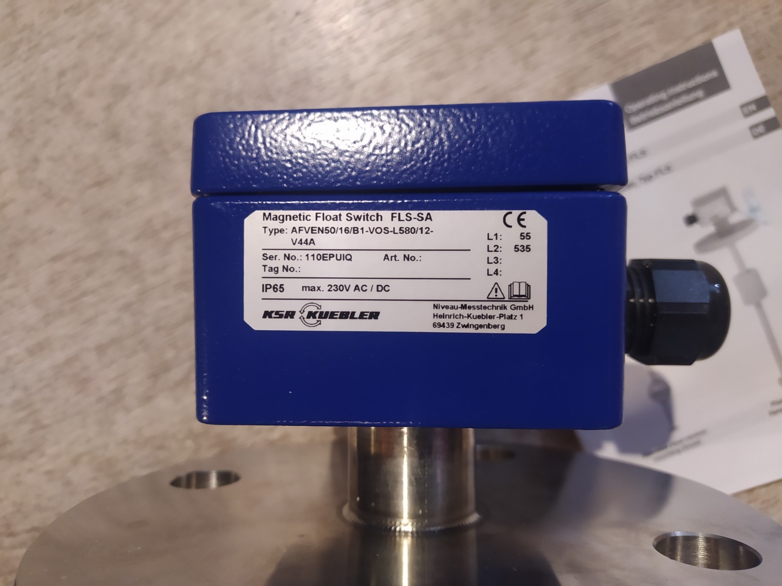 KSR KUEBLER AFVEN50/16/B1-VOS-L580/12-V44A MEGNETIC FLOAT SWITCH FLS-SA [NEW]