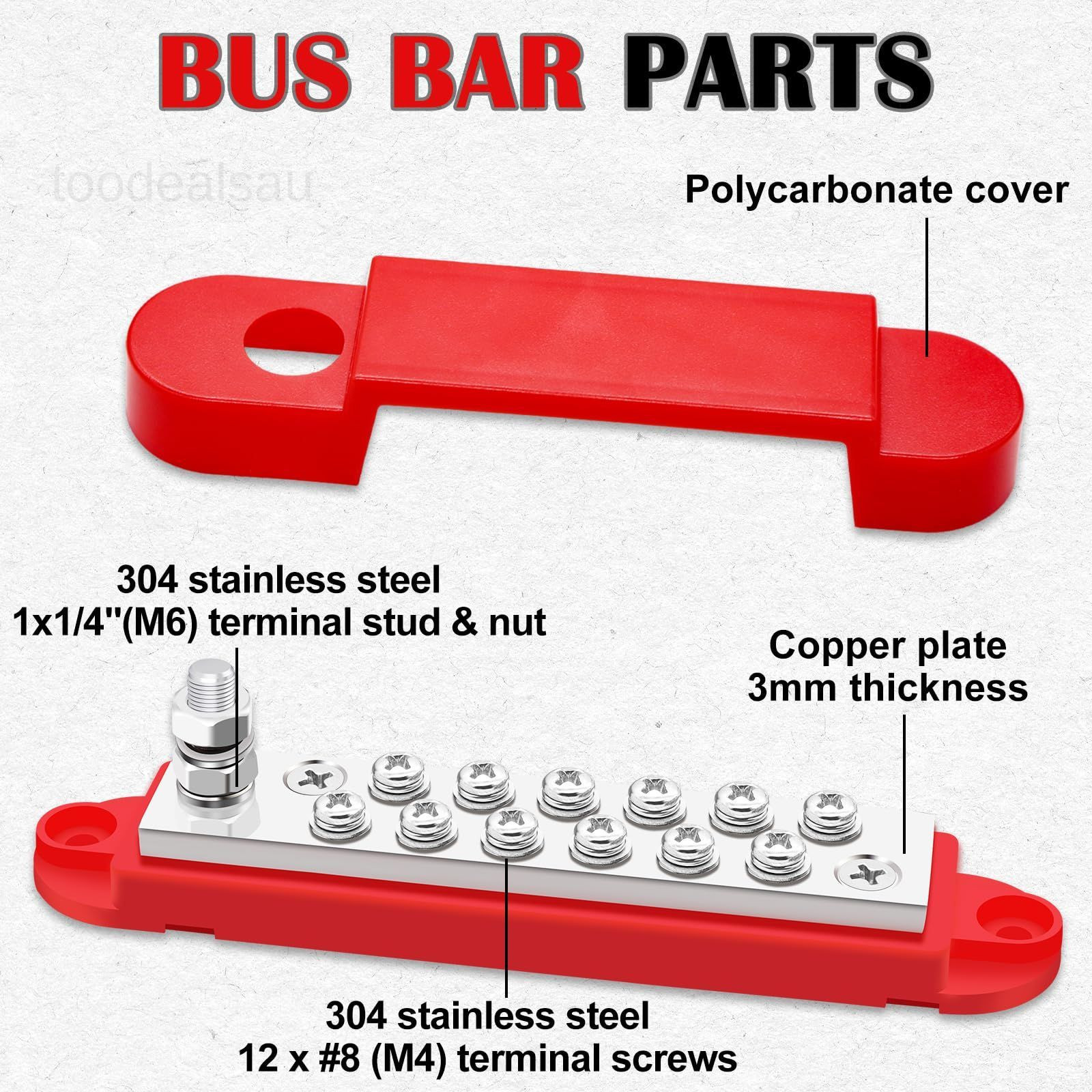 Marine Bus Bar 12V 150A 1/4″ Stud Power Distribution 150A, A Pair