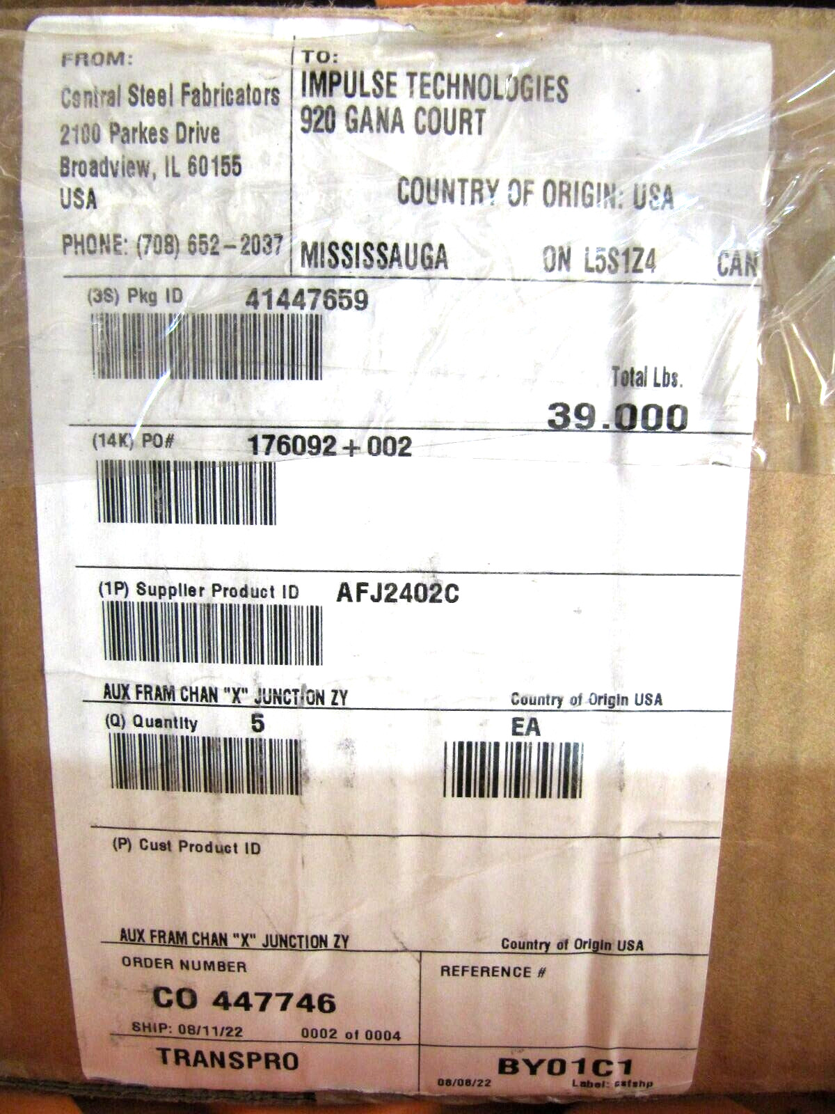 (NEW) Central Steel Fabricators Aux Frame Chan “X” Junction ZY AFJ2402C