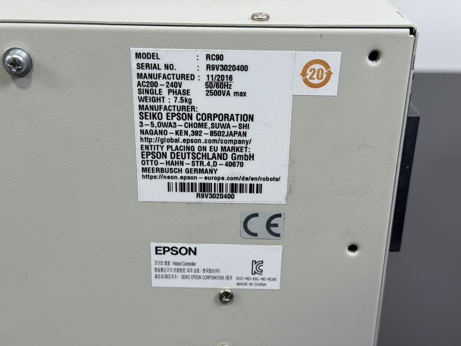 Seiko Epson LS3-401S 4-Axis SCARA Robot w/ RC90 Controller 200–240VAC