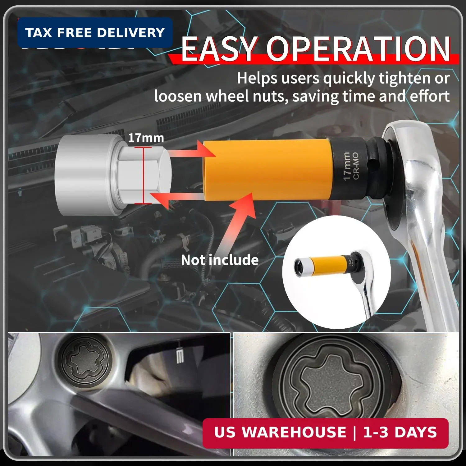 E Wheel Locking Nut Key Compatible with Audi Series, (Socket OD 27mm – ID 25mm),