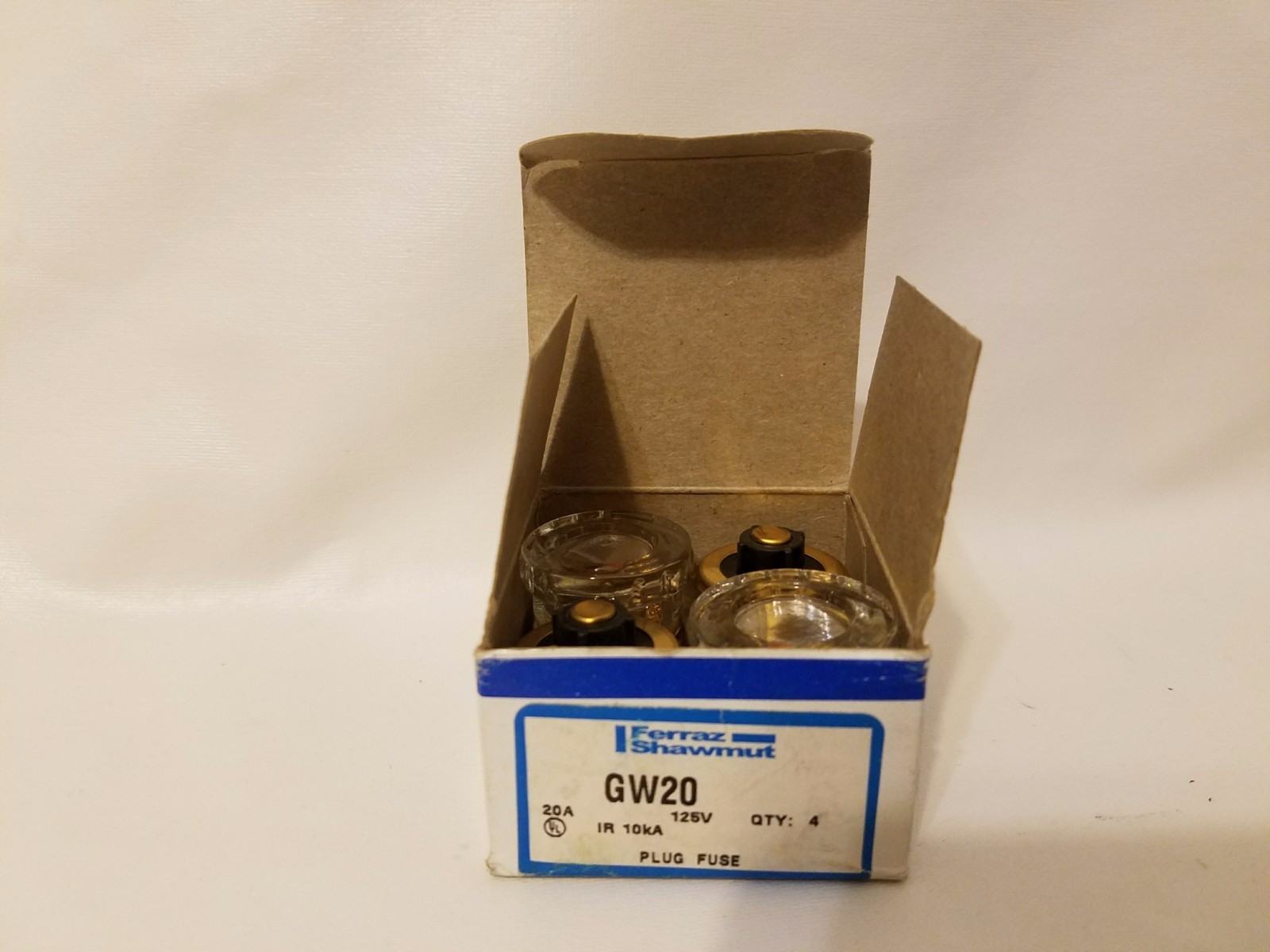 Box of 4 Ferraz Shawmut GW20 20A Plug Fuses NEW