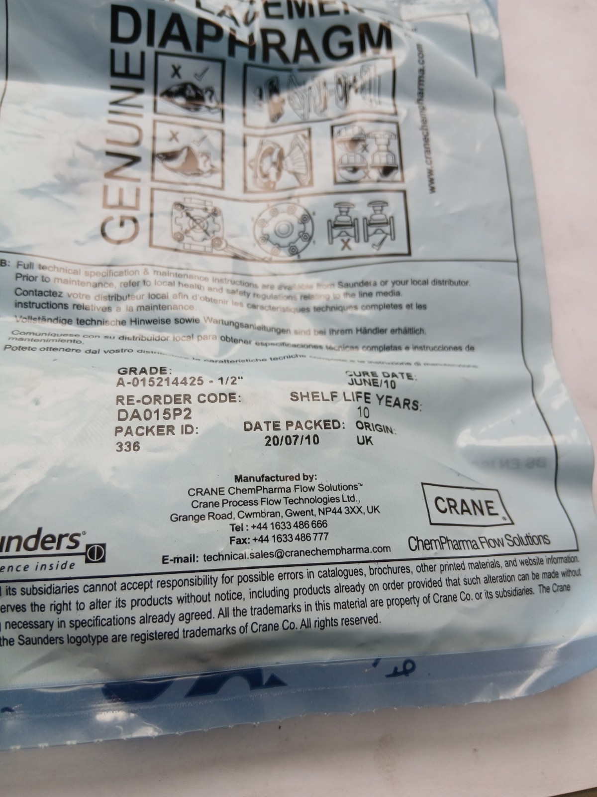 Saunders Crane DA015P2 Replacement Diaphragm (BR4A.6B10)