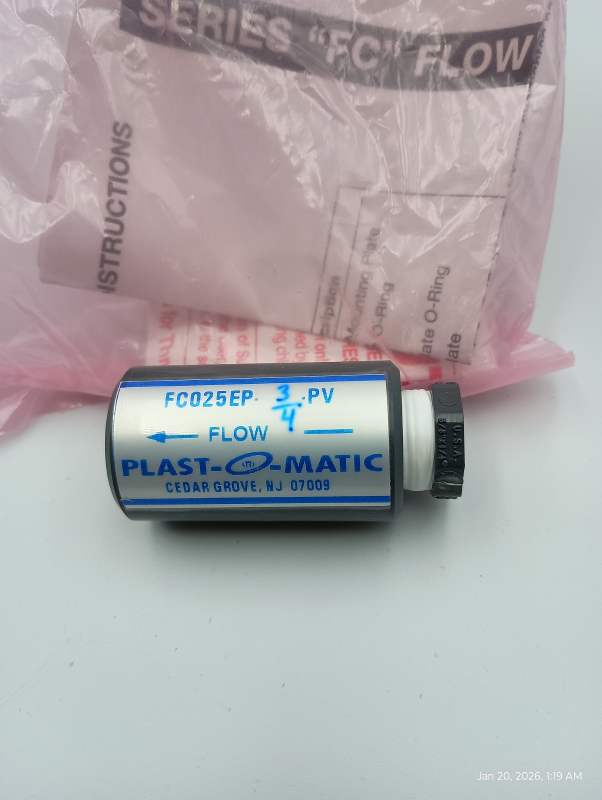 Plast-O-Matic FC025EP PV 1/4”PVC Flow Control Valve 3/4 GPM
