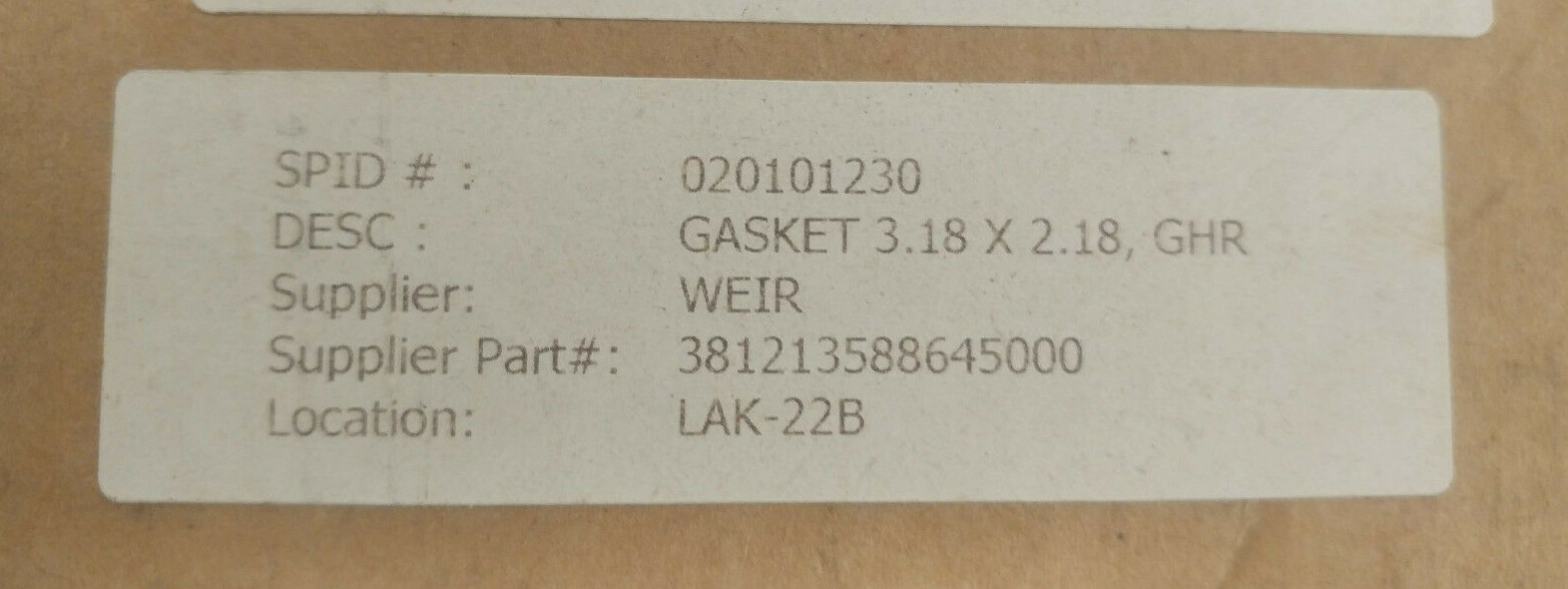 1 NEW WEIR 381214278645000 POLYCARBON GASKET 12.37x 10.62 GHR NIB **MAKE OFFER**