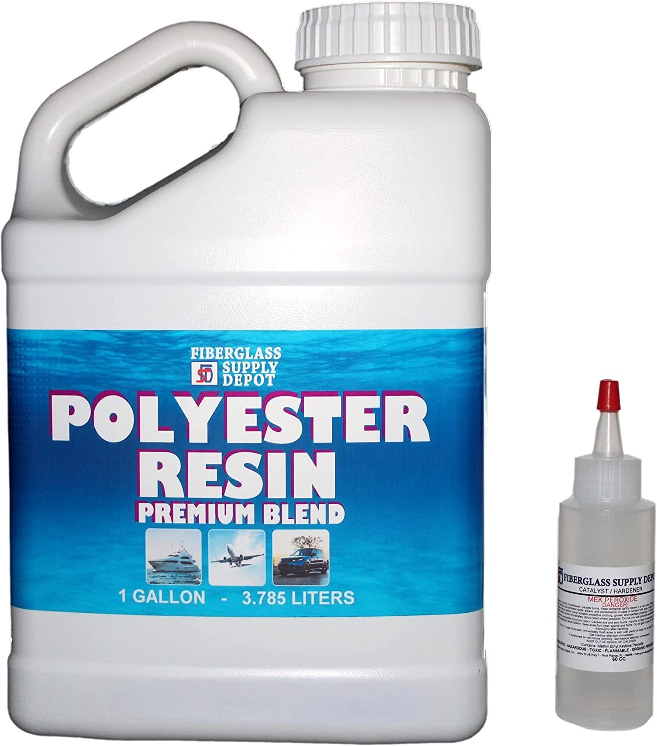 Polyester Resin w/hardener for laminating fiberglass mat, biaxle, cloth (GALLON)