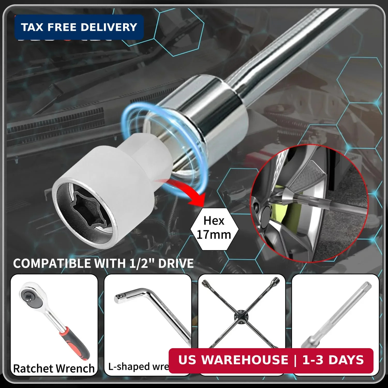 E Wheel Locking Nut Key Compatible with Audi Series, (Socket OD 27mm – ID 25mm),