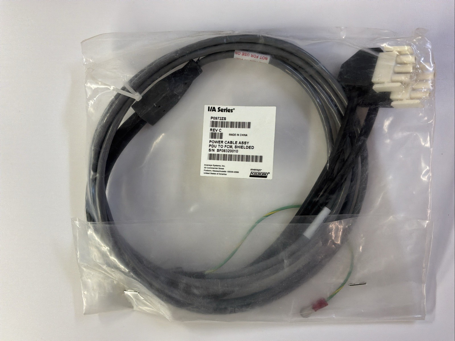Foxboro P0972ZS Rev C I/A Series Power Cable Assy PDU to FCM Shielded NOS