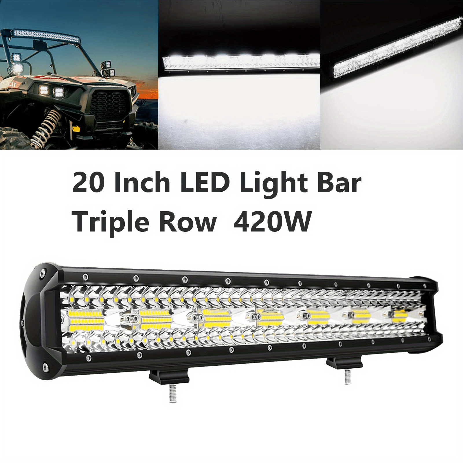 20 Inch 420W LED Light Bar Triple Row Flood Spot Combo Work 4WD Truck SUV