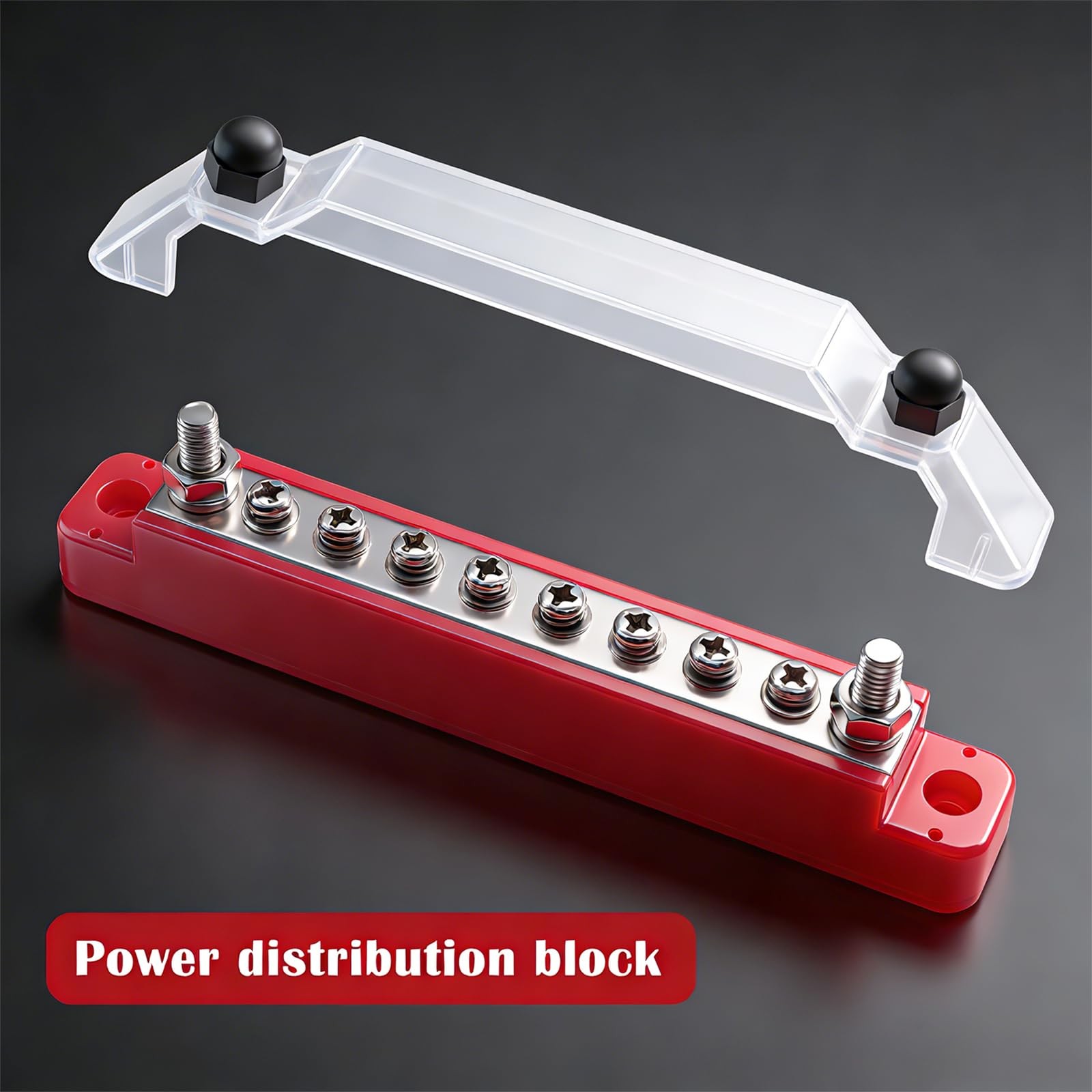 Aienxn 150A 12V Bus Bar 150A, Type A: 2 x M6 Studs & 8 x M4 Screws(BK+R)
