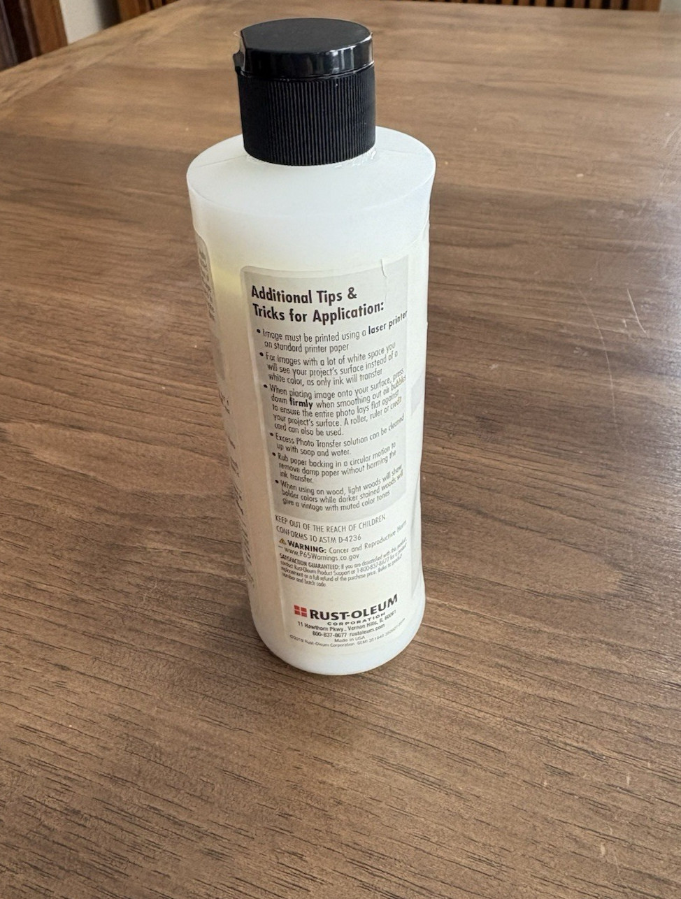 Rust-oleum Photo Transfer (Gloss Finish) 8 oz. Bottle NEW in Original Box