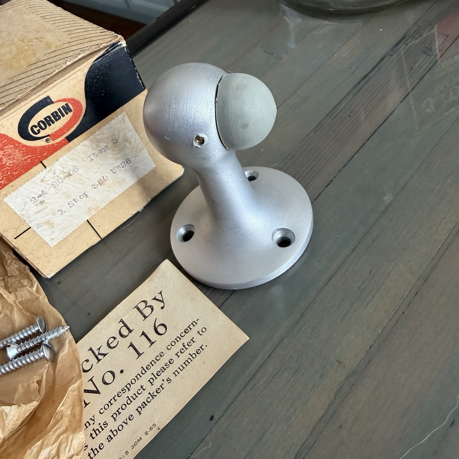 NEW OLD STOCK 60’s in BOX Corbin Doorstop MCM Industrial Model 360 US28