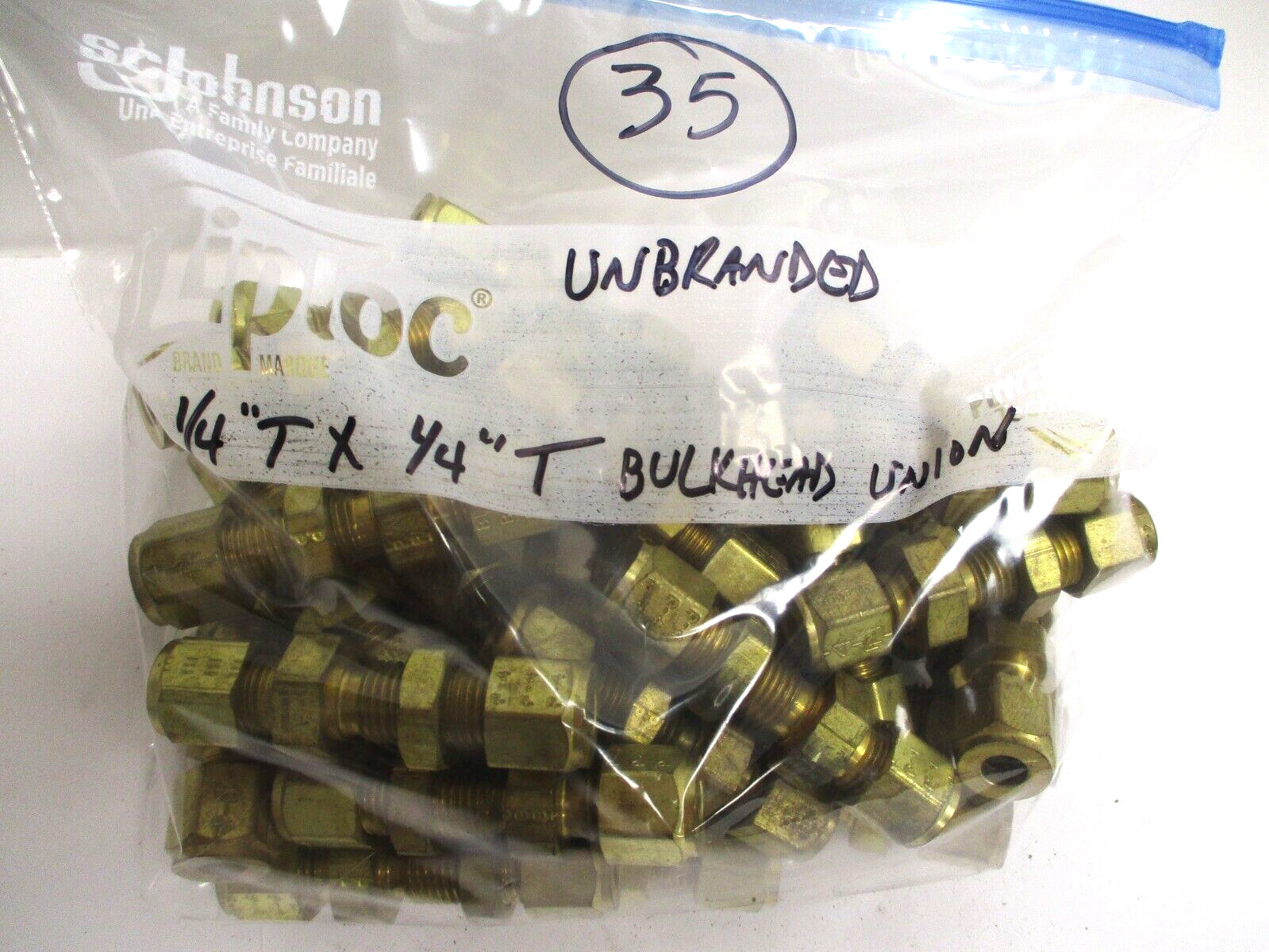 UNBRANDED , BRASS , 1/4″ TUBE BULKHEAD UNION FITTING , LOT OF 35 , SURPLUS