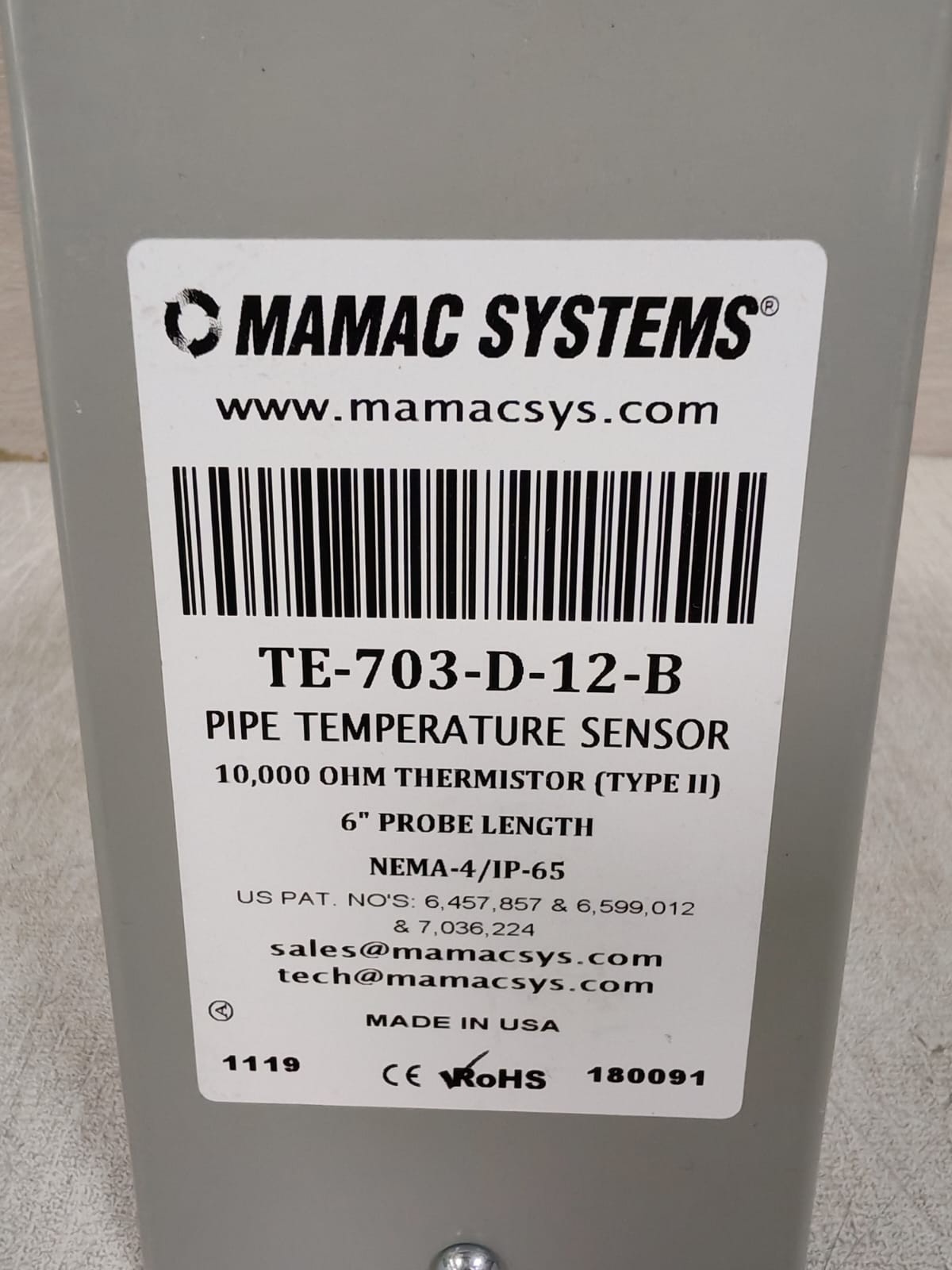 MAMAC SYSTEMS TE-703-D-12-B PIPE TEMPERATURE SENSOR