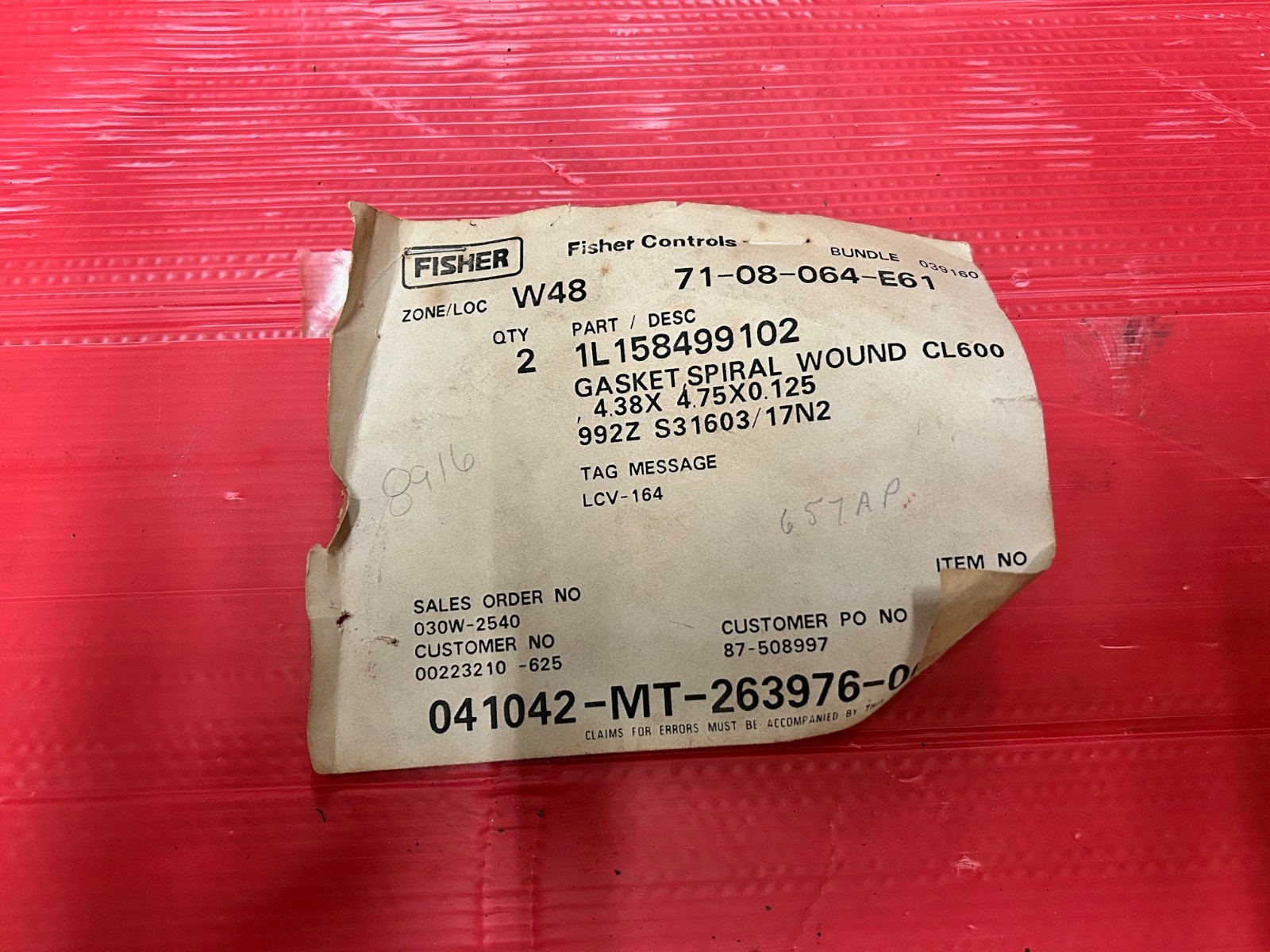 Fisher 1L158499102 Gasket Spiral Wound CL600 4.38 x 4.75 x 0.125 2 pcs