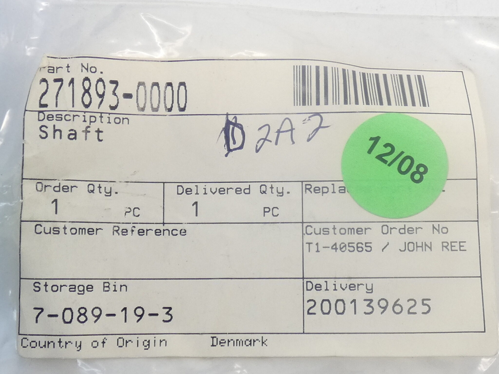 10-1/2″ Shaft, 9/16″ Diameter, 271893-0000 – NEW Surplus!