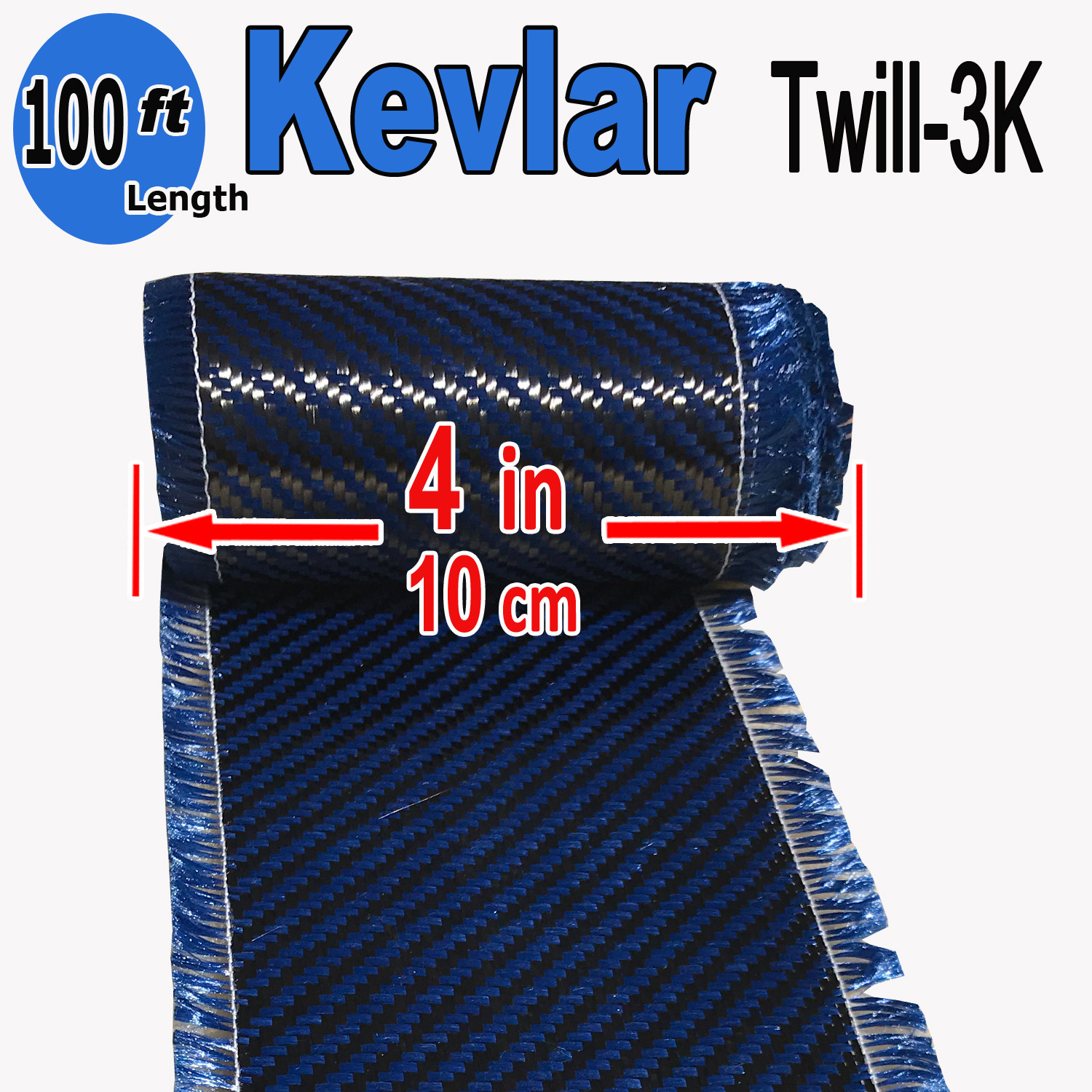 4 in x 100 FT – made with KEVLAR-CARBON FIBER ARAMID ~ Fabric – 3K/2K-200g- Blue