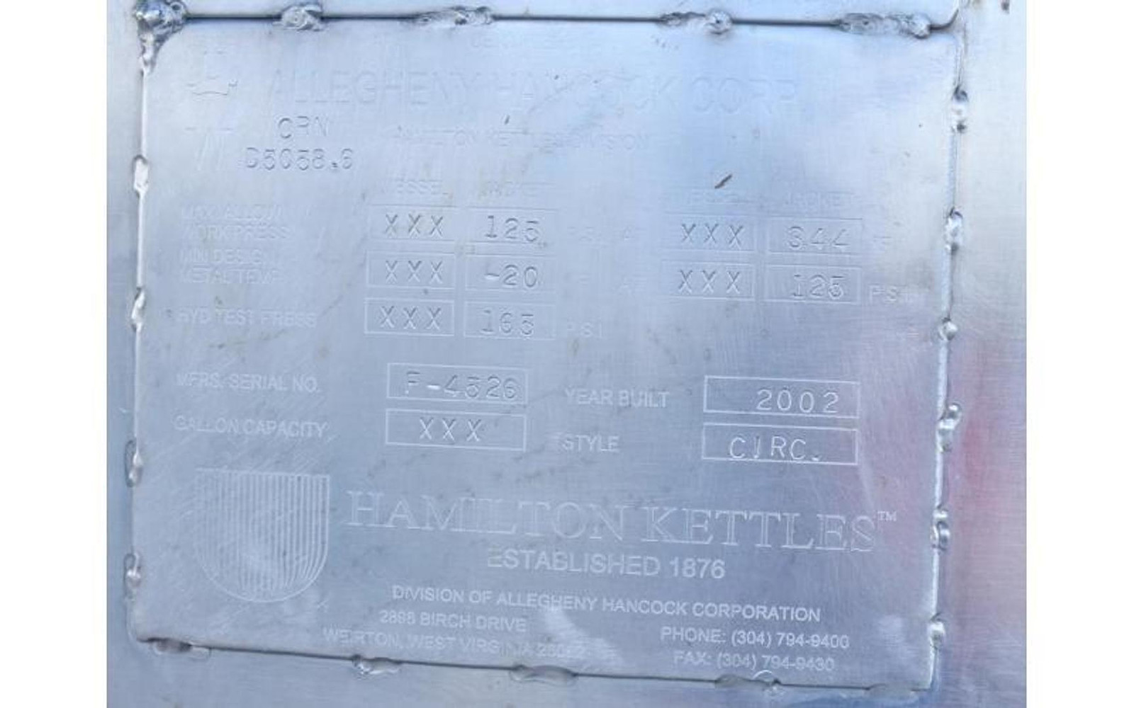 Used Hamilton 500 Gallon Jacketed Tank (Kettle), Full Vacuum / Evaporator