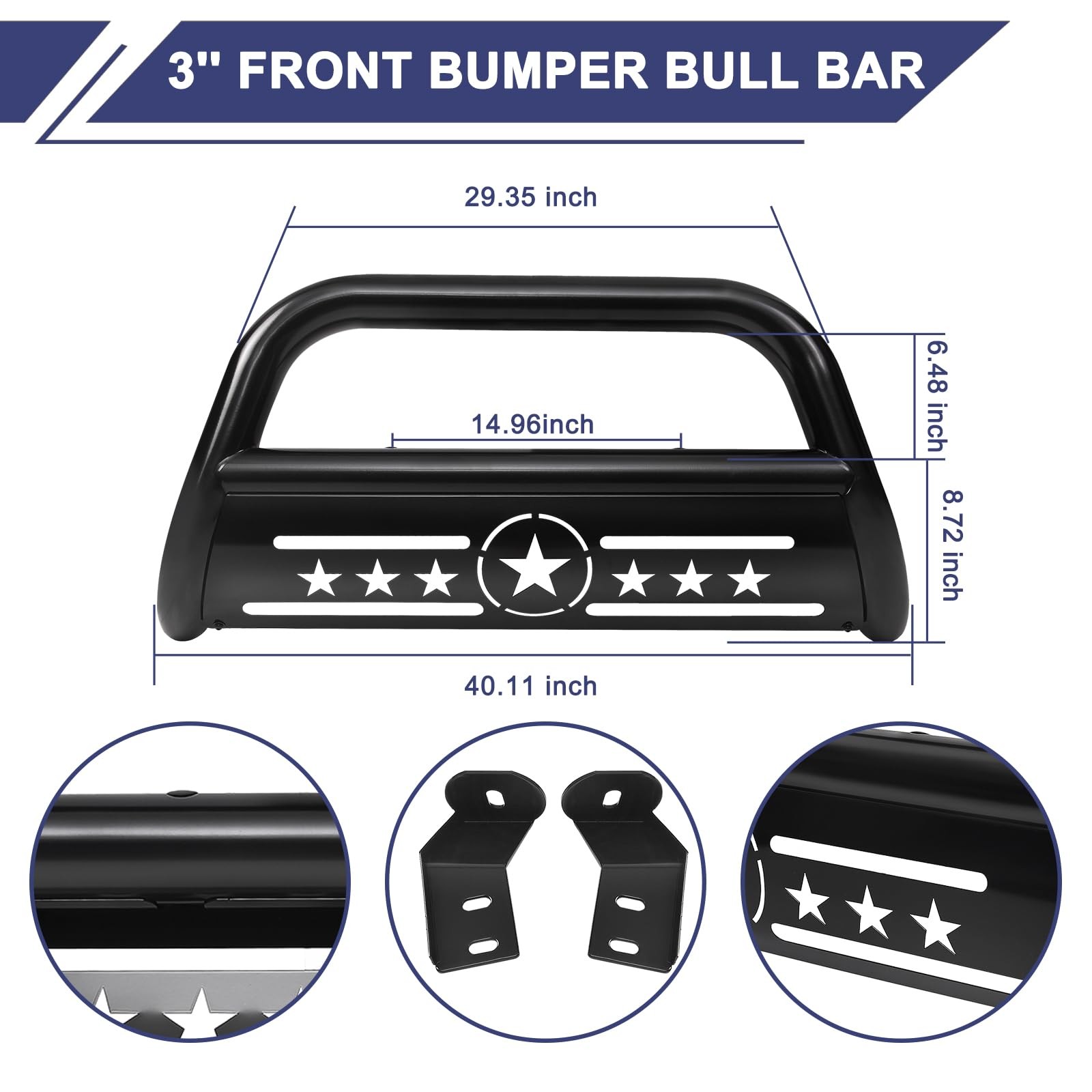 3 Inch Black Bull Bar Brush Guard for 2005-2015 Toyota Tacoma