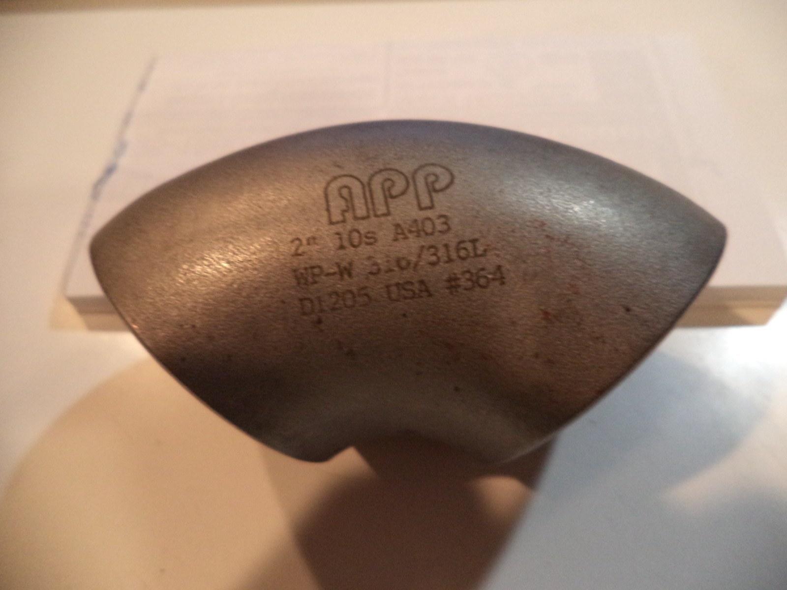APP 2″ 10s 90 deg. A403 WP-W 316/316L D1205 USA #364 S.S. Butt Weld Pipe Fitting