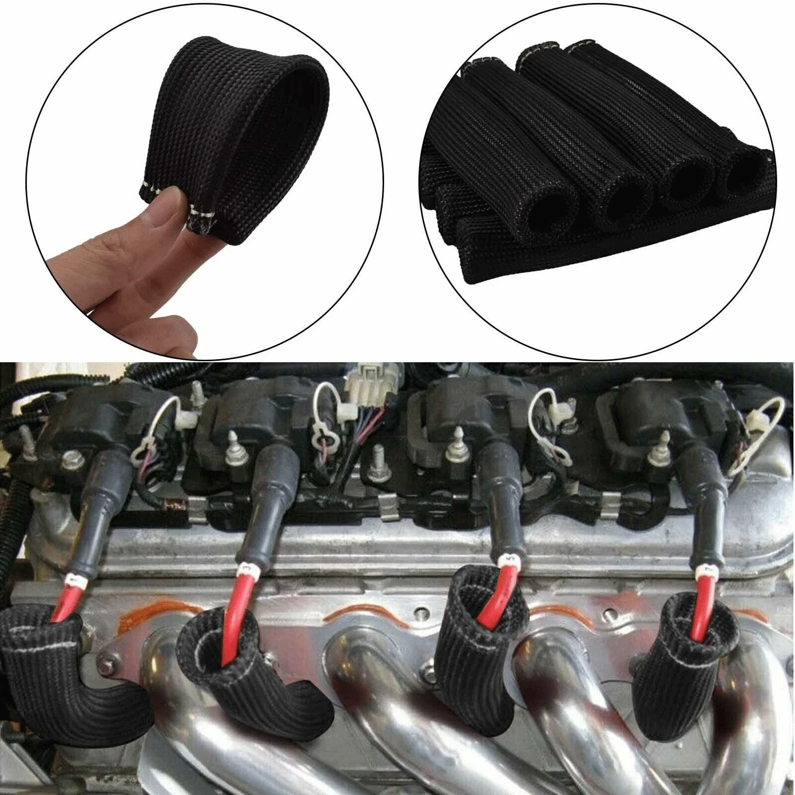8pcs 2500° 6″ Spark Plug Wire Protector Boots Sleeve Heat Shield Cover fits MOST