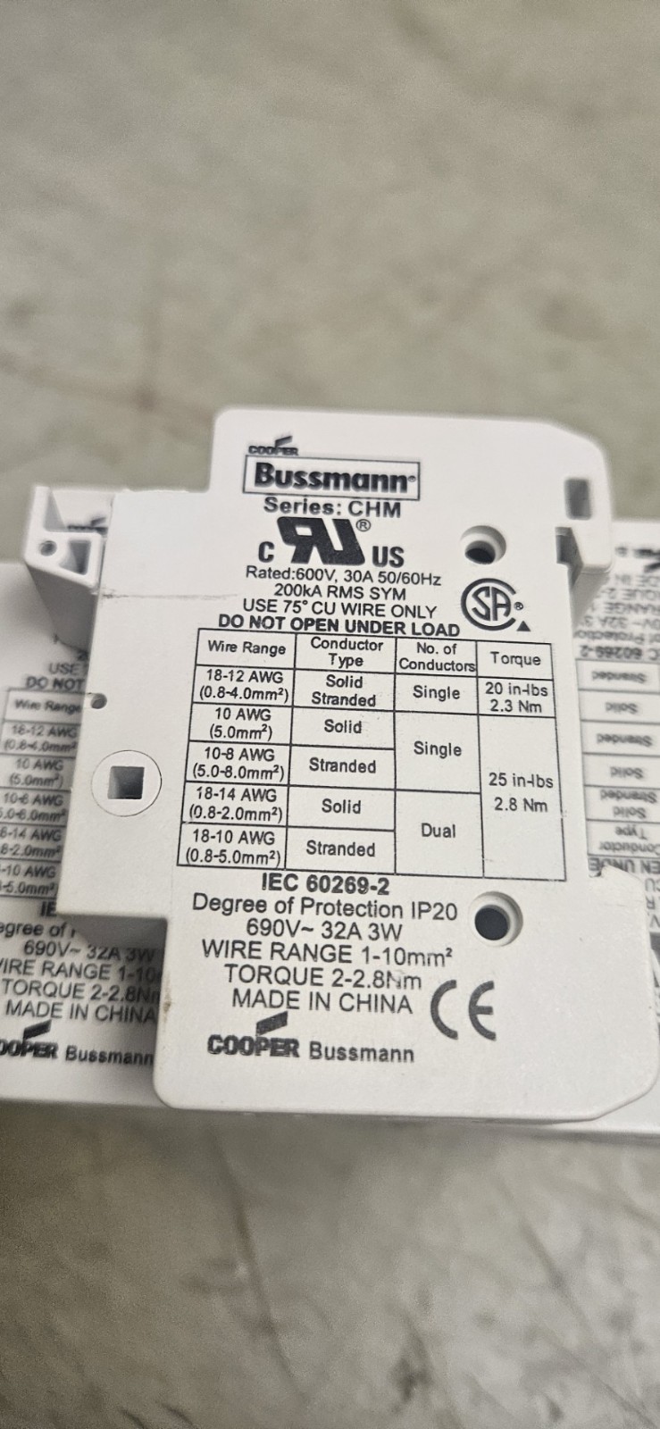 LOT OF 13 COOPER BUSSMANN SER.CHM 600V 30A 50/60HZ 200KA RMS SYM IEC 60269-2 3W