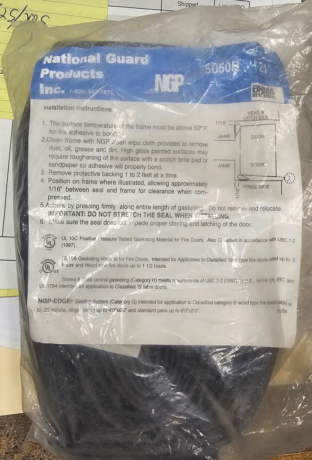 NGP 5050B 21 FT Edge Sealing System Gasket For Doors