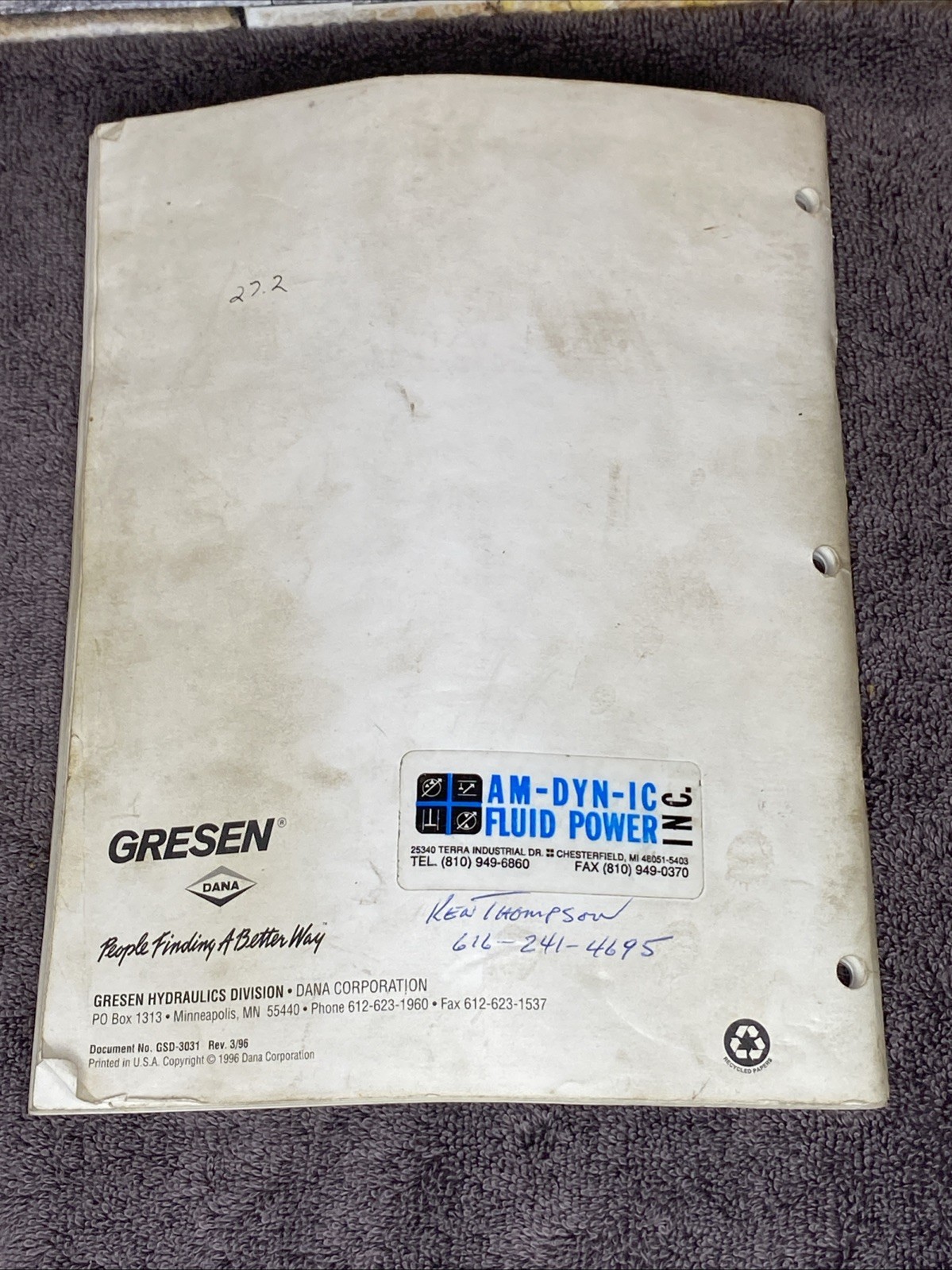 Gresen GRS31 Spreader Controller Installation & Calibration Manual GSD-3031 1996