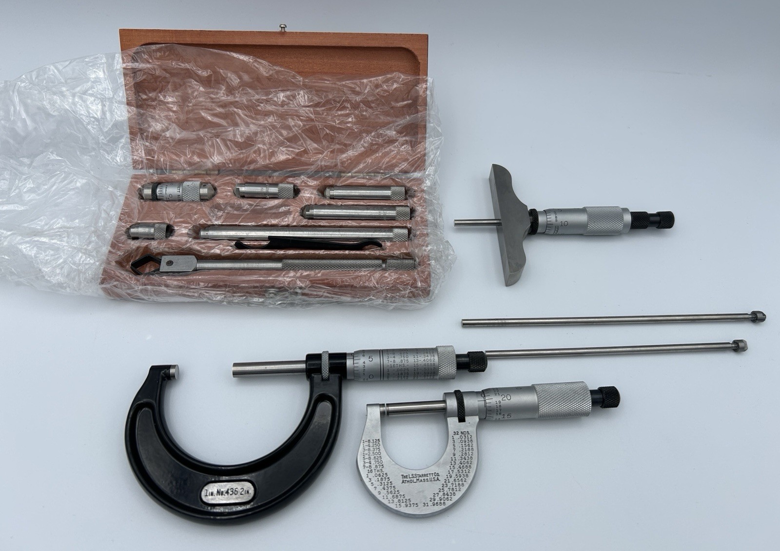 Starrett S906Z Depth Inside Outside Micrometer Set 230, 436, 445 Boxes & Papers